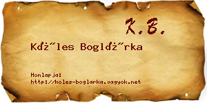 Köles Boglárka névjegykártya